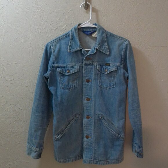 Rare 1970s Wrangler Denim Chore Jacket – Made in USA – Blue Satin Script Tag – S - Picture 1 of 7